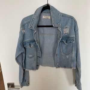 Distressed cropped denim jacket
